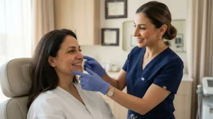 kysa-cosmetic-aesthetic-clinic-physician-examining-patient-faceafter-dermal-fillers