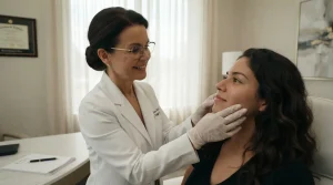kysa-cosmetic-aesthetic-clinic-surgeon-palpating-patient-cheekafter-bichectomy