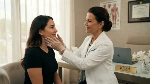 kysa-cosmetic-aesthetic-clinic-surgeon-palpating-patient-cheekafter-bichectomy-in-cape-coral