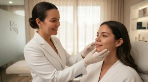kysa-cosmetic-aesthetic-clinic-surgeon-palpating-patient's-cheek-after-bichectomy-cape-coral-fl