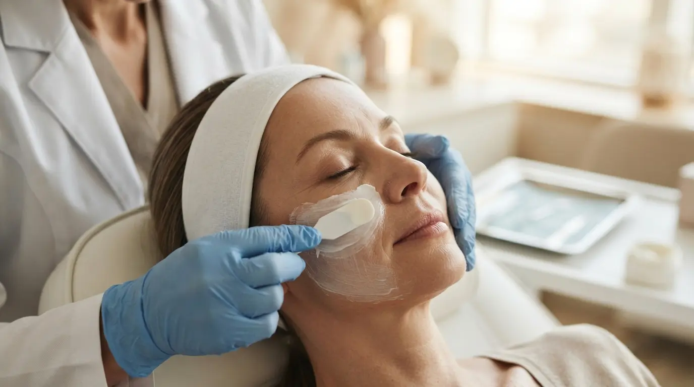 Relaxed patient receiving facial skin care during a mesotherapy visit at KYSA Cosmetic Clinic