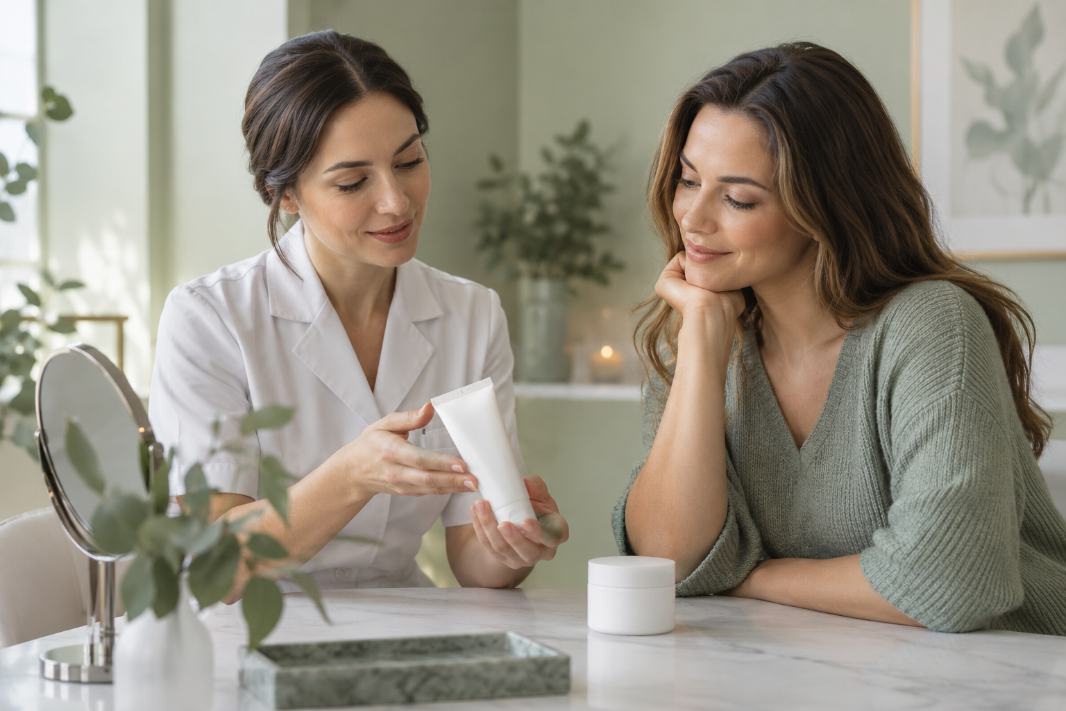 Illustrative facial skin care and aftercare consultation for PDRN Facial Mesotherapy in Cape Coral, FL at KYSA Cosmetic Clinic