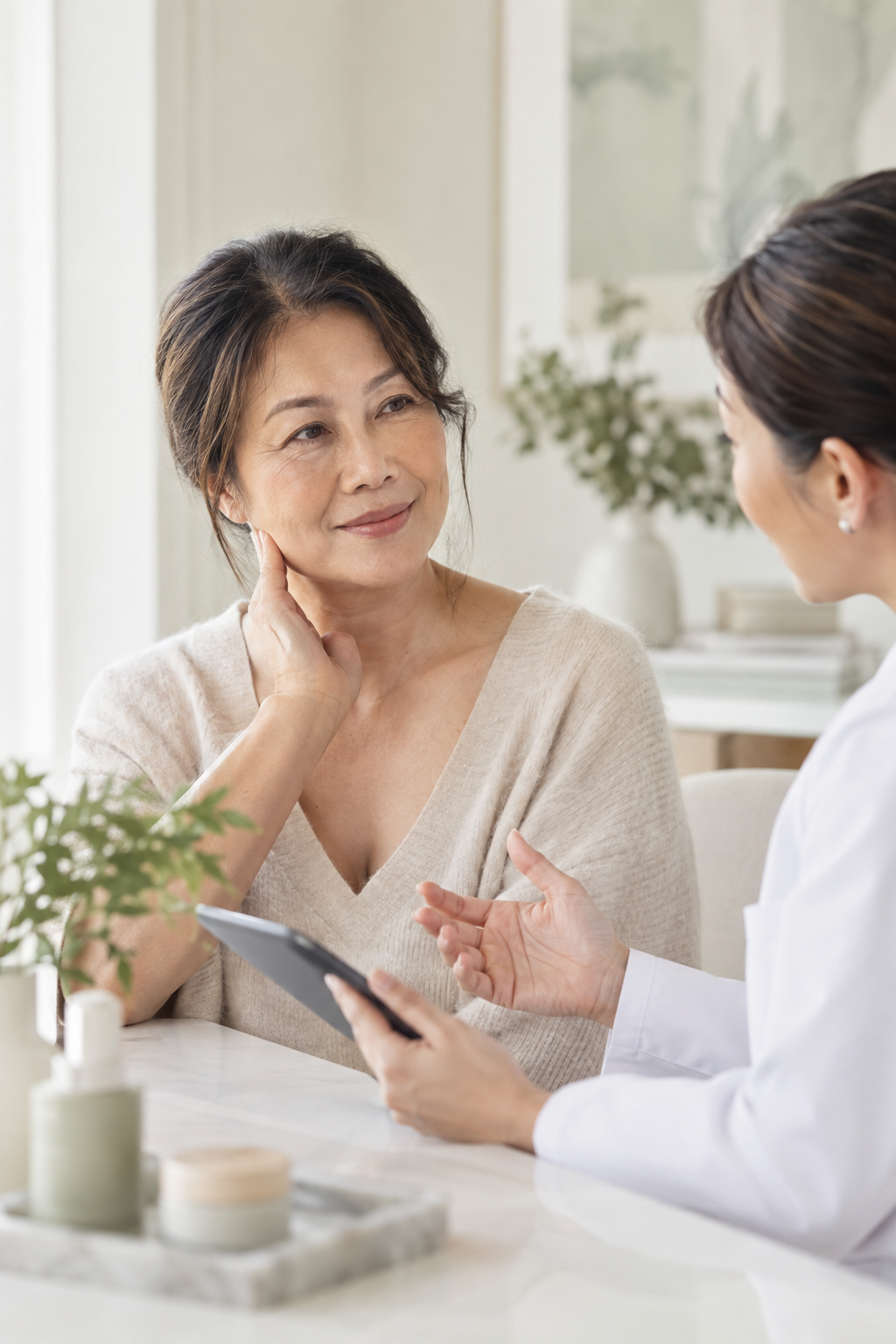 Illustrative consultation about facial skin concerns and treatment options for PDRN Facial Mesotherapy in Cape Coral, FL at KYSA Cosmetic Clinic